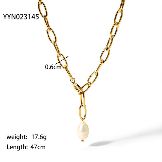 Baroque Style Commute Solid Color Stainless Steel Beaded Plating 18k Gold Plated Sweater Chain Necklace