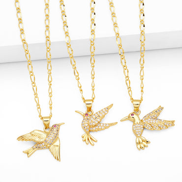 Cute Fashion Simple Style Bird Copper 18k Gold Plated Zircon Necklace In Bulk
