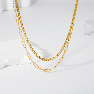 Simple Style Solid Color Stainless Steel Plating 18k Gold Plated Layered Necklaces