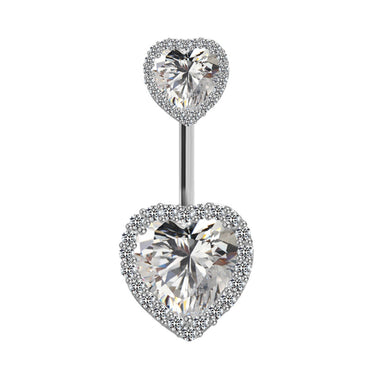 Cute Luxurious Heart Shape Stainless Steel Copper Plating Inlay Gem Rhinestones Zircon White Gold Plated Belly Ring