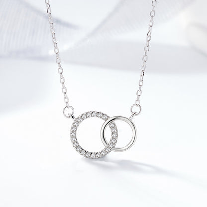 Elegant Simple Style Streetwear Double Ring Sterling Silver Inlay Zircon Pendant Necklace