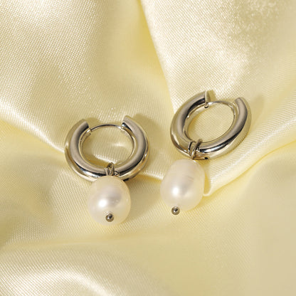 1 Pair Baroque Style Classic Style Geometric Plating Stainless Steel Freshwater Pearl Drop Earrings