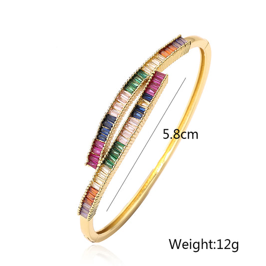 Vintage Style Simple Style Commute Geometric Copper Plating Inlay Zircon 18k Gold Plated Bangle