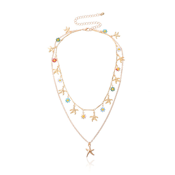 Lady Vacation Beach Starfish Flower Alloy Plating Women's Layered Necklaces