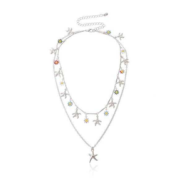 Lady Vacation Beach Starfish Flower Alloy Plating Women's Layered Necklaces