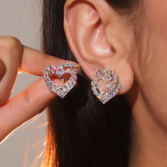 1 Pair Sweet Heart Shape Plating Inlay Alloy Rhinestones Silver Plated Ear Studs