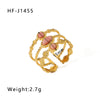 Basic Vintage Style Round Stainless Steel Plating Inlay Natural Stone 18k Gold Plated Open Rings