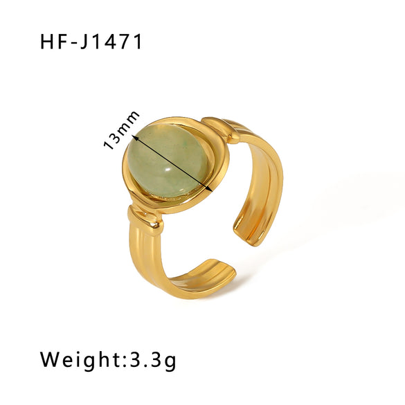 Basic Vintage Style Round Stainless Steel Plating Inlay Natural Stone 18k Gold Plated Open Rings