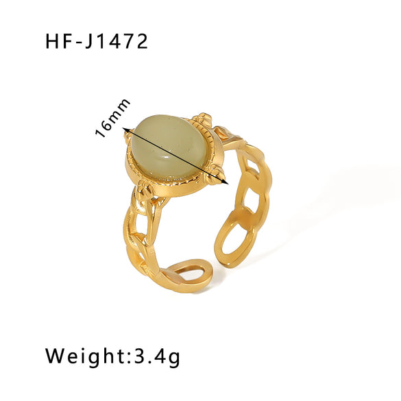 Basic Vintage Style Round Stainless Steel Plating Inlay Natural Stone 18k Gold Plated Open Rings