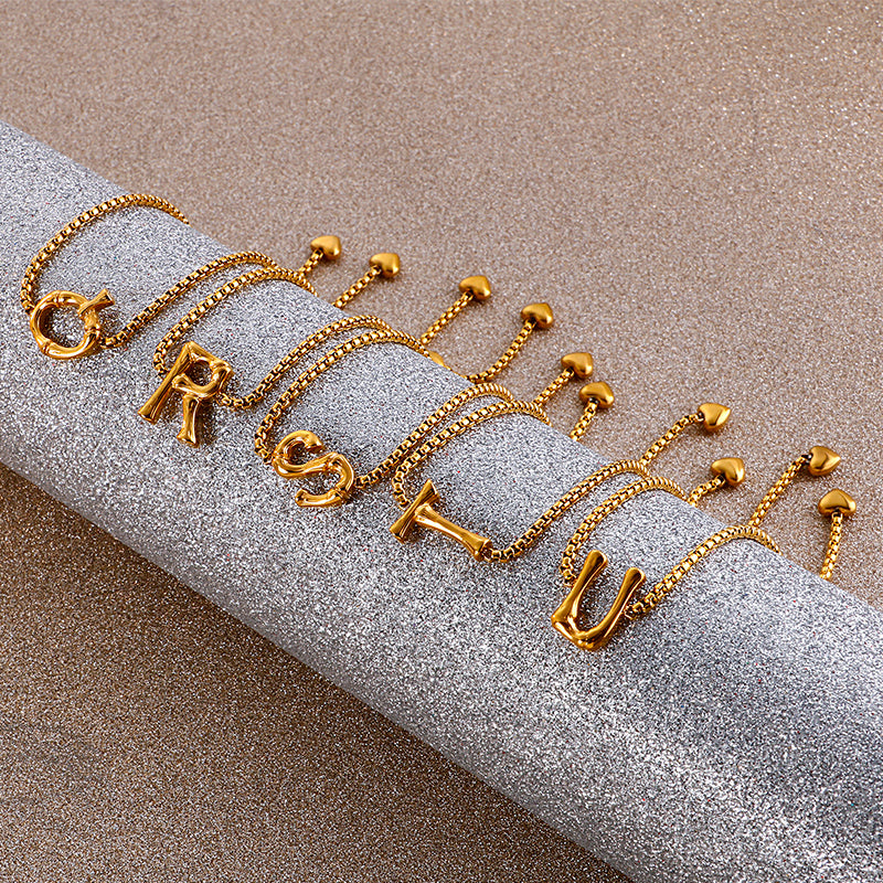 Casual Simple Style Letter Heart Shape Stainless Steel 18k Gold Plated Bracelets In Bulk