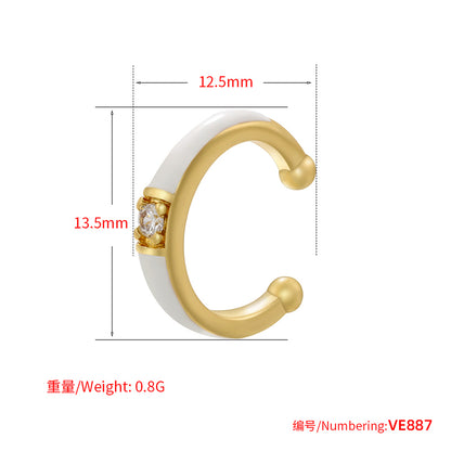 1 Pair Casual Elegant Simple Style C Shape Enamel Plating Inlay Copper Zircon 18k Gold Plated Ear Cuffs