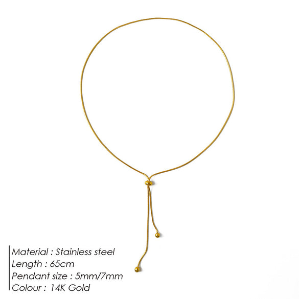 Lady Solid Color Stainless Steel Plating 14k Gold Plated Long Necklace