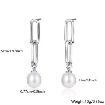1 Pair Elegant Simple Style Pearl Sterling Silver White Gold Plated Drop Earrings