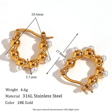 1 Pair Basic Simple Style Classic Style Irregular Plating Inlay Stainless Steel Artificial Pearls 18k Gold Plated Hoop Earrings