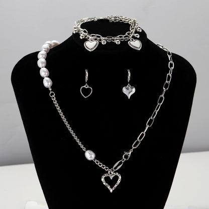 Wholesale Jewelry Fairy Style Luxurious Shiny Heart Shape Butterfly Alloy Artificial Gemstones Artificial Rhinestones Artificial Diamond Silver Plated Plating Inlay Bracelets Necklace Jewelry Set