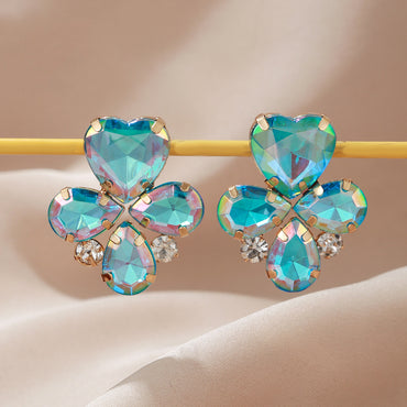 1 Pair Elegant Glam Heart Shape Inlay Arylic Rhinestones Gold Plated Ear Studs
