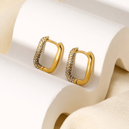 1 Pair Streetwear Square Plating Inlay Stainless Steel Artificial Diamond Hoop Earrings