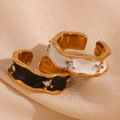 Vintage Style Simple Style Classic Style Solid Color Stainless Steel Plating Inlay Rhinestones 18k Gold Plated Open Rings