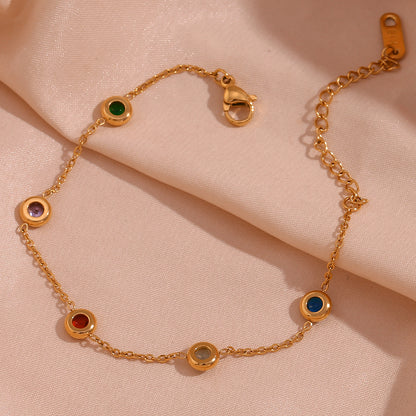 Simple Style Classic Style Round Stainless Steel 18k Gold Plated Rhinestones Bracelets In Bulk