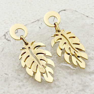 1 Pair Classical Roman Style Leaf Plating Stainless Steel Gold Plated Drop Earrings