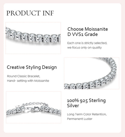 Ig Style Solid Color Sterling Silver Gra Plating Inlay Moissanite White Gold Plated Bracelets