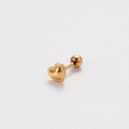 1 Piece Retro Punk Korean Style Heart Shape Butterfly Plating Stainless Steel 18k Gold Plated Ear Studs