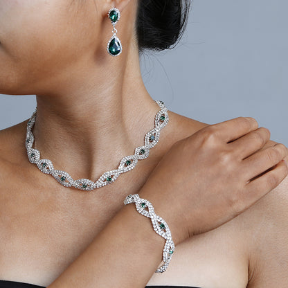 Bridal Jewelry Necklace Bracelet Earring Set Three-piece Hollow Jewelry