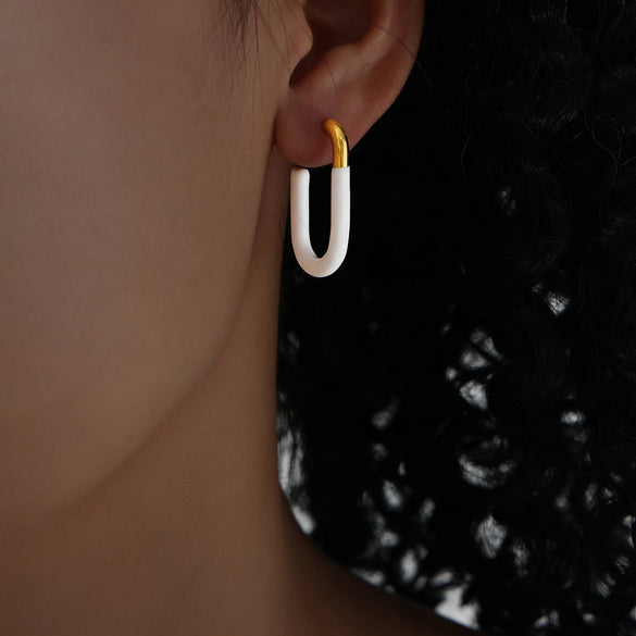 1 Pair Elegant Punk Geometric Enamel Plating Titanium Steel 18k Gold Plated Earrings