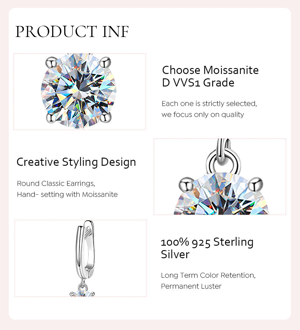 Elegant Geometric Sterling Silver Gra Plating Inlay Moissanite White Gold Plated Drop Earrings