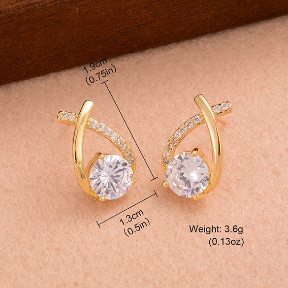 1 Pair Ig Style Simple Style Cross Shape Round Plating Inlay Copper Zircon 14k Gold Plated Ear Studs
