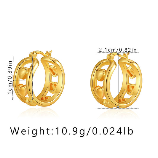 1 Pair Elegant Round Heart Shape Plating Hollow Out Copper 18k Gold Plated Earrings