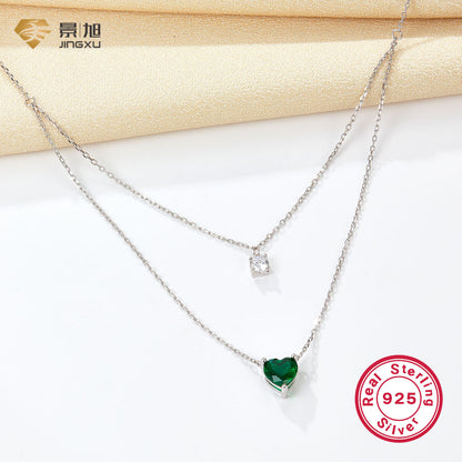Elegant Simple Style Heart Shape Sterling Silver Plating Inlay Zircon White Gold Plated Double Layer Necklaces