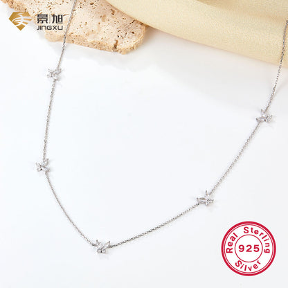 Elegant Luxurious Animal Butterfly Sterling Silver Plating Inlay Zircon White Gold Plated Necklace