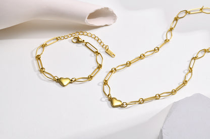 Wholesale Classic Style Heart Shape Stainless Steel Plating 18k Gold Plated Bracelets Necklace