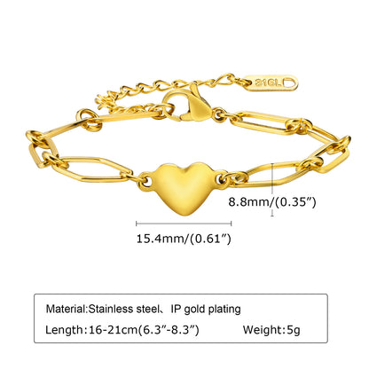 Wholesale Classic Style Heart Shape Stainless Steel Plating 18k Gold Plated Bracelets Necklace