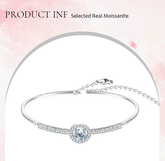 Wholesale Glam Round Sterling Silver Gra Plating Inlay White Gold Plated Moissanite Bracelets