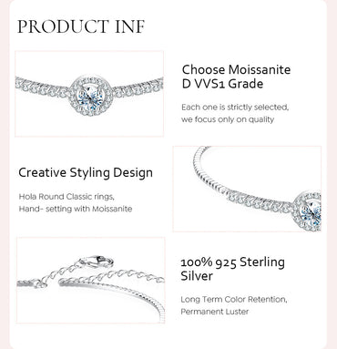 Wholesale Glam Round Sterling Silver Gra Plating Inlay White Gold Plated Moissanite Bracelets