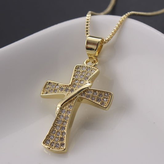 Ig Style Hip-hop Cool Style Cross Copper Gold Plated Zircon Pendant Necklace In Bulk
