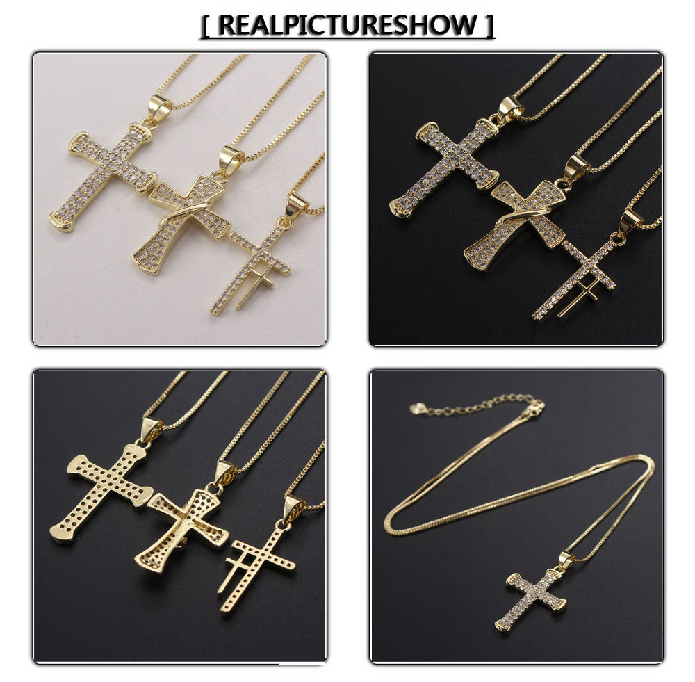 Ig Style Hip-hop Cool Style Cross Copper Gold Plated Zircon Pendant Necklace In Bulk