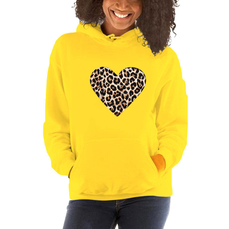Women's Hoodie Long Sleeve Hoodies & Sweatshirts Printing Casual Heart Shape Leopard