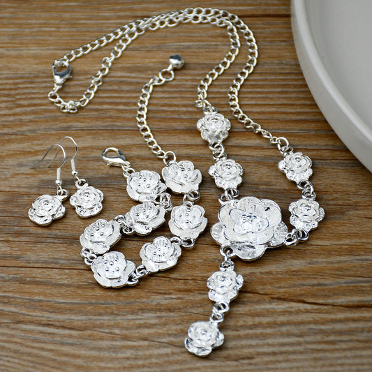 Bridal Flower Alloy Plating Silver Plated Women's Bracelets Earrings Necklace