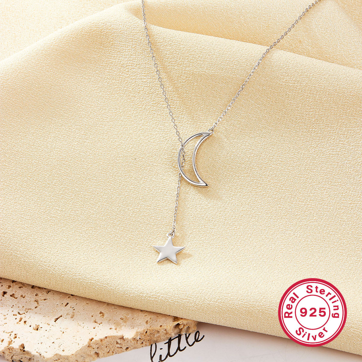 Elegant Cute Simple Style Star Moon Sterling Silver Plating White Gold Plated Pendant Necklace
