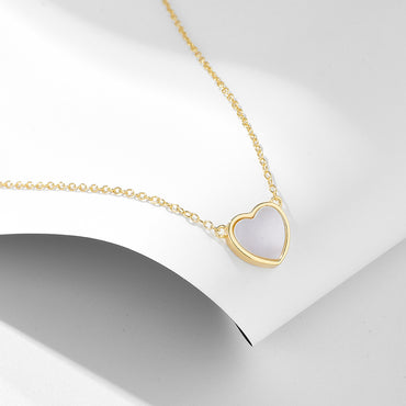 Ig Style Heart Shape Sterling Silver Plating Inlay Shell 14k Gold Plated Rhodium Plated Pendant Necklace