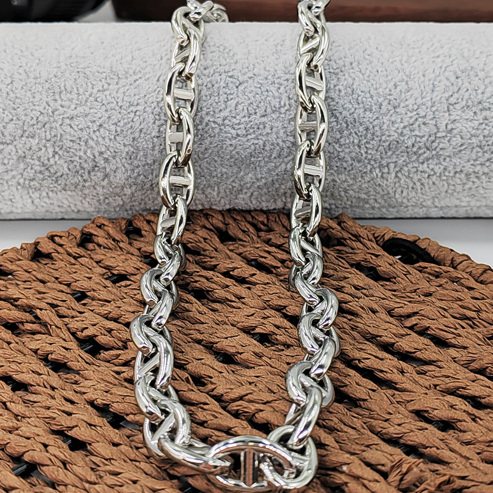 Wholesale Hip-hop Simple Style Pig Nose Solid Color Stainless Steel Plating Bracelets Necklace