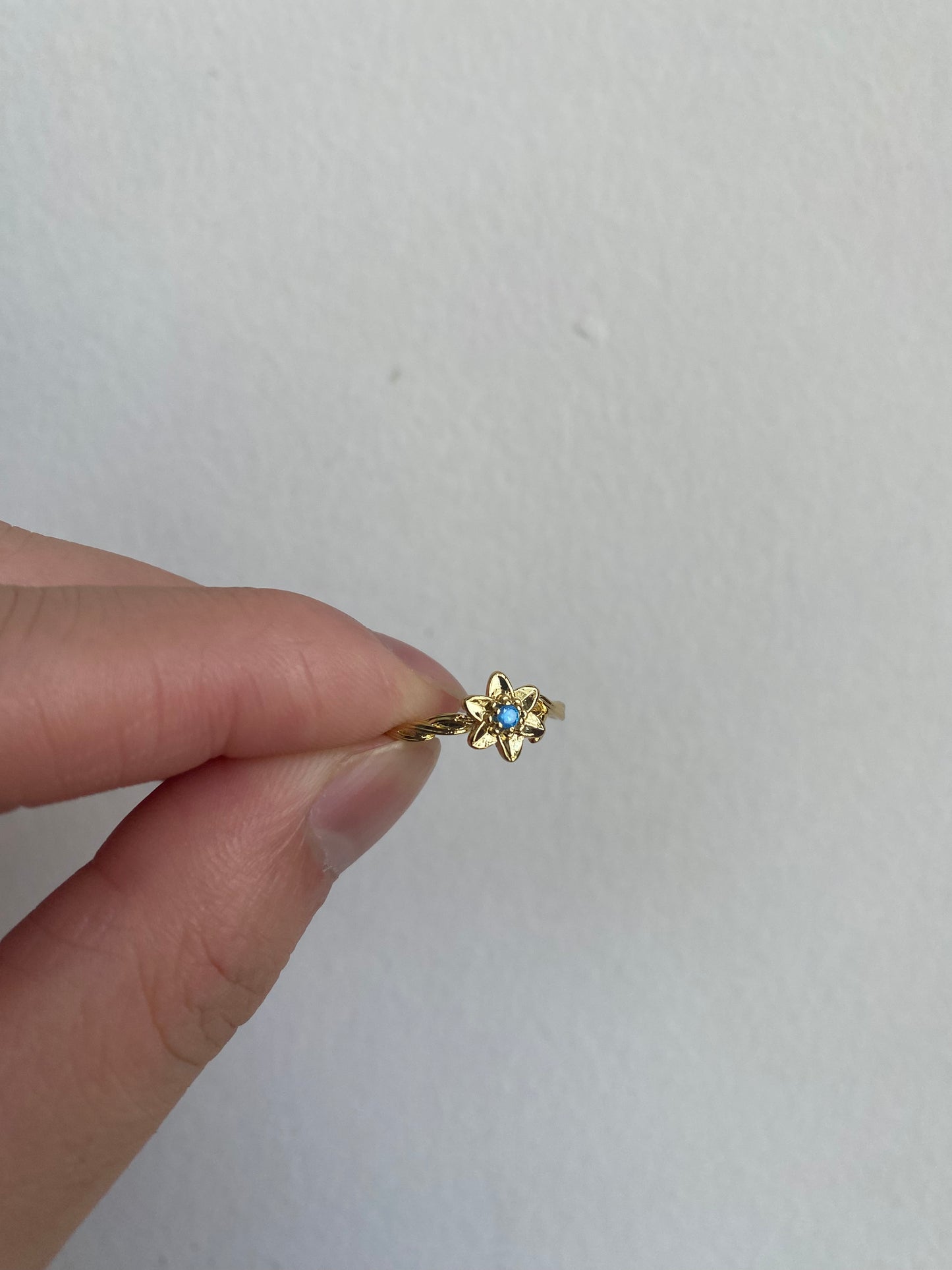 Retro Flower Copper Inlay Birthstone Open Ring