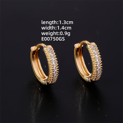 1 Pair Casual Simple Style Shiny Round Plating Inlay Copper Zircon Gold Plated Hoop Earrings