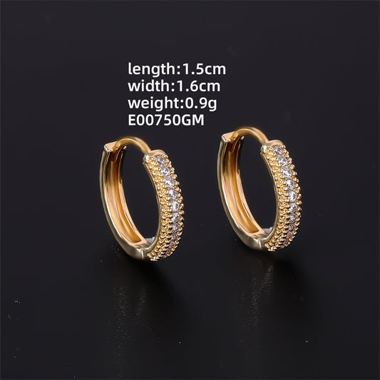 1 Pair Casual Simple Style Shiny Round Plating Inlay Copper Zircon Gold Plated Hoop Earrings