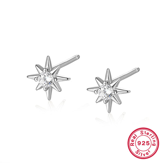 1 Pair Simple Style Star Plating Inlay Sterling Silver Zircon 18k Gold Plated White Gold Plated Ear Studs