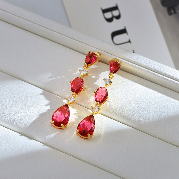 1 Pair Simple Style Water Droplets Inlay Copper Zircon Drop Earrings