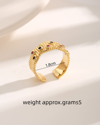 Retro Modern Style Simple Style Waves Copper 18k Gold Plated Zircon Open Rings In Bulk